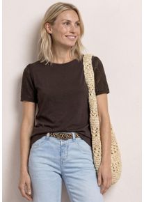 Rundhalsshirt Street One, Damen, Gr. 46, espresso braun, Jersey, Obermaterial: 50% Baumwolle, 50% Modal, unifarben, regular fit h&uuml;ftbedeckend, Rundhals, abgesteppte Kante, Shirts Rundhalsshirt, Sommershirt mit Rundhals und Spitzen&auml;rmeln