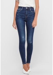 High-waist-Jeans Only "ONLMILA HW SK ANK BJ374 NOOS", Damen, Gr. 26, L&auml;nge 32, blau (dunkelblau), Denim/Jeans, Obermaterial: 94% Baumwolle, 4% Polyester, 2% Elasthan, Abriebeffekte, skinny fit kn&ouml;chelfrei, Jeans High-waist-Jeans