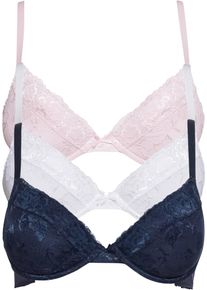 Push-up-BH bonprix "Push-up-BH mit feiner Spitze (3er Pack)", Damen, Gr. 80, Cup C, dunkelblau, zartrosa, wei&szlig;, Spitze, Obermaterial: 86% Polyester, 14% Elasthan. Futter: 100% Baumwolle. Spitze: 90% Polyamid, 10% Elasthan, mehrfarbig, unifarben, normal, BHs Push-up-BH, leicht wattierte Cups, mit feinem Allover-Spitze, mit Baumwollfutter