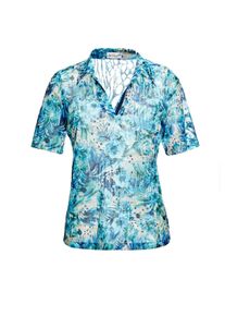 Poloshirt GOLDNER "Ausbrennershirt mit Strassdetails", Damen, Gr. 42, blau (marine, gemustert), Obermaterial: 65% Polyester PES. 35% Baumwolle CO., Tubular, Shirts Poloshirt, Jedes Teil ein Unikat