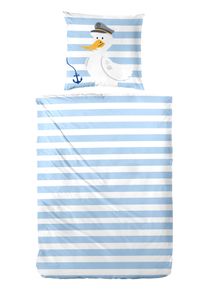 Bettw&auml;sche Primera "Renforce-Bettw&auml;sche Fries before Gulls", blau, B/L: 135cm x 200cm, 1 Stk., 1 Stk., Renforc&eacute;, B/L: 80cm x 80cm, 2 Stk., Renforc&eacute;, Obermaterial: 100% Baumwolle, Bettw&auml;sche, Bettw&auml;sche, mit lustiger M&ouml;we im Kapit&auml;nslook