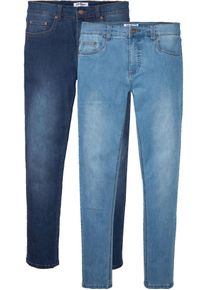 Slim-fit-Jeans bonprix, Herren, Gr. 64, N-Gr, hellblau denim, dunkelblau denim, Denim/Jeans, Obermaterial: 91% Baumwolle, 8% Elastomultiester, 1% Elasthan, Abriebeffekte, unifarben, slim fit lang, Jeans Slim-fit-Jeans, 5-Pocket-Form, super bequeme Stretchqualit&auml;t