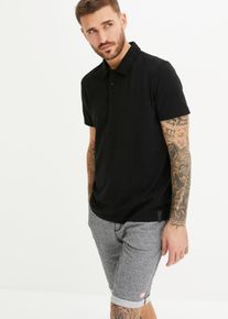 Poloshirt bonprix, Herren, Gr. 64 (3XL), schwarz, Jersey, Obermaterial: 60% Baumwolle, 40% Polyester, unifarben, regular fit h&uuml;ftbedeckend, Rundhals, angesetztes B&uuml;ndchen, Shirts Poloshirt, Basic-Form, Baumwollmischung, Kragen