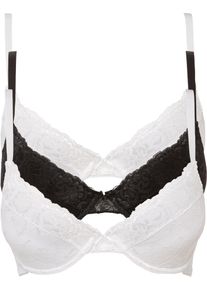 Push-up-BH bonprix "Push-up-BH mit feiner Spitze (3er Pack)", Damen, Gr. 95, Cup C, 2x wei&szlig;, 1x schwarz, Spitze, Obermaterial: 86% Polyester, 14% Elasthan. Futter: 100% Baumwolle. Spitze: 90% Polyamid, 10% Elasthan, mehrfarbig, unifarben, normal, BHs Push-up-BH, leicht wattierte Cups, mit feinem Allover-Spitze, mit Baumwollfutter