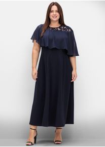 sheego Dames Avondjurk met cape van Chiffon in marine ,maat 40, Witt, 95% Polyester, 5% Elastan. Kant: 100% Polyimid. Ruche: 100% Polyester