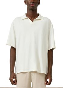 Kurzarmshirt QS, Herren, Gr. XL, wei&szlig;, Jersey, Obermaterial: 90% Baumwolle, 10% Leinen, unifarben, normal h&uuml;ftbedeckend, V-Ausschnitt, abgesteppte Kante, Shirts Kurzarmshirt, Sommer-Poloshirt mit Leinen