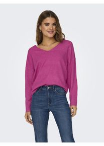 V-Ausschnitt-Pullover Only "ONLRICA LIFE L/S V-NECK PULLO KNT NOOS", Damen, Gr. XS, pink (raspberry rose), Strick, Obermaterial: 93% Polyester, 4% Nylon, 3% Elasthan, unifarben, regular fit normal, V-Ausschnitt, Rippstrickb&uuml;ndchen, Pullover V-Ausschnitt-Pullover, Materialmix, regular fit