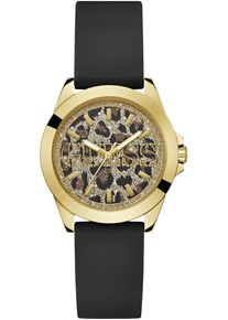 Quarzuhr Guess "MENAGERIE", schwarz, Armbanduhren, Damen, Quarzuhr, Armbanduhr, Damenuhr, Silikonarmband, Mineralglas, analog