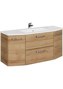 Waschtisch SAPHIR "Quicket 318, mit Mineralmarmorbecken, 112cm breit", riviera eiche quer nachbildung, B:112cm H:53,5cm T:48cm, Holzwerkstoff, Waschtische, Waschtisch
