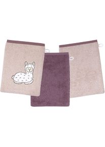 W&ouml;rner Waschhandschuh W&Ouml;RNER "Lama rosa Waschhandschuh 3er Set", rosa (rosa,mauve), B:15cm L:21cm, Obermaterial: 100% Baumwolle, Handt&uuml;cher, Waschhandschuh, 1x mit s&uuml;&szlig;er Lamastickerei, 2x unifarben