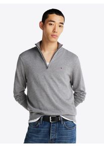 Troyer Tommy Hilfiger "ESSENTIAL COTTON ZIP MOCK", Herren, Gr. L, grau (medium grau heather), Strick, Obermaterial: 100% Baumwolle, regular fit, Pullover Troyer