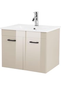 Waschtisch Welltime "Florenz, Breite 60cm, 2 T&uuml;r, 2 F&auml;cher, MDF-Front", beige (kaschmir), B:59cm H:48cm T:45cm, MDF, Waschtische, Waschtisch, Waschplatz mit 2 T&uuml;ren,in verschiedenen Farben erh&auml;ltlich, Badm&ouml;bel