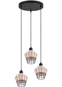 REALITY LEUCHTEN Pendelleuchte "Borka", beige (natur), 3, &Oslash; 41cm H: 150cm, 1 Stk., Leuchten, Boho H&auml;ngelampe aus Rattan 3-flammig exkl E27 max 40W h&ouml;henverstellbar, Pendelleuchte