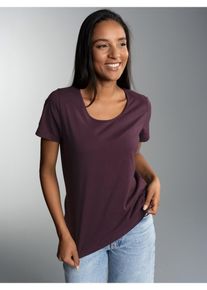 T-Shirt TRIGEMA "TRIGEMA Damen T Shirt aus Biobaumwolle", Damen, Gr. S, lila (aubergine, c2c), Single Jersey, 100% Baumwolle (Bio-Baumwolle kbA), Basic, lang, ohne Ausschnitt, Shirts T-Shirt