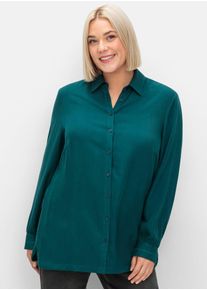 Hemdbluse sheego, Damen, Gr. 56, blau (petrol), 100% Viskose, unifarben, Blusen Hemdbluse