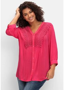 Crepebluse sheego by Joe Browns, Damen, Gr. 58, pink, 100% Viskose, Spitze:100% Baumwolle, unifarben, V-Ausschnitt, Blusen Crepebluse