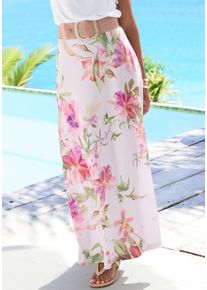 Maxirock Lascana, Damen, Gr. 46, rosa bedruckt, Jersey, Obermaterial: 95% Polyester, 5% Elasthan, bedruckt, figurumspielend kn&ouml;chellang, R&ouml;cke Maxirock, mit Blumendruck