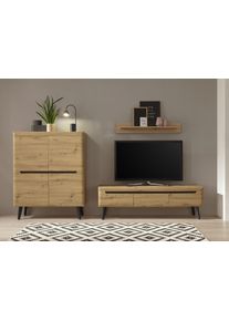 Wohnwand Home Affaire "Torge, Anbauwand, Schrankwand, Mediawand, Wohnzimmer-Set", eiche, B:287cm H:170cm T:40cm, Holzwerkstoff, Kastenm&ouml;bel-Sets, Wohnwand