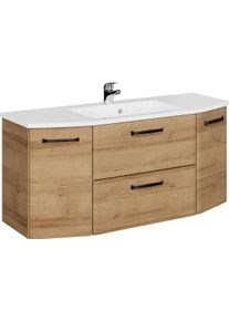 Waschtisch SAPHIR "Quicket 318, mit Mineralmarmorbecken, 112cm breit", riviera eiche quer nachbildung, B:112cm H:53,5cm T:48cm, Holzwerkstoff, Waschtische, Waschtisch