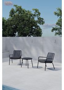 Gartenlounge-Set VENTURE HOME "Mykonos, gro&szlig;z&uuml;giges Outdoor-Set f&uuml;r hohen Sitzkomfort", schwarz (schwarz, schwarz, schwarz), B:65cm H:68cm T:65cm, Polyester, Stahl, Sitzm&ouml;bel-Sets, Gartenlounge-Set, Loungem&ouml;bel mit Stoffbezug, angenehm, weich
