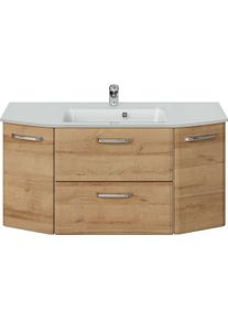 Waschtisch SAPHIR "Quicket 318, mit Glasbecken, 112cm breit", riviera eiche quer nachbildung, B:112cm H:53cm T:48cm, Holzwerkstoff, Waschtische, Waschtisch