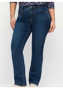 Bootcut-Jeans sheego, Damen, Gr. 50, Normalgr&ouml;&szlig;en, blau (dunkelblau denim), 99% Baumwolle, 1% Elasthan, unifarben, lang, Jeans Bootcut-Jeans