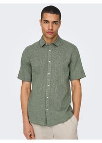 Only & Sons Kurzarmhemd ONLY & SONS "ONSCAIDEN SS SOLID LINEN SHIRT NOOS", Herren, Gr. S, N-Gr, gr&uuml;n (swamp), Web, Obermaterial: 55% Baumwolle, 45% Leinen, unifarben, Basic, slim fit normal, Hemden Kurzarmhemd, Baumwollmischung mit Leinen, slim fit