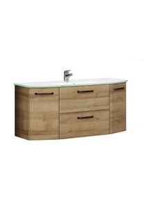 Waschtisch SAPHIR "Quicket 318, mit Glasbecken, 112cm breit", riviera eiche quer nachbildung, B:112cm H:53cm T:48cm, Holzwerkstoff, Waschtische, Waschtisch