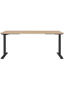 Schreibtisch Germania "Lissabon", lindberg, eiche, nachbildung, schwarz, schwarz, lindberg, eiche, nachbildung, B:180cm H:120cm T:80cm, Tische, Schreibtisch, Die Bedieneinheit speichert 3 H&ouml;hen und hat einen USB-Ladeport.