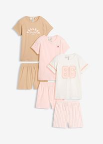 bonprix Pijama cu pantaloni scurți din bumbac organic 100% (set/3 buc.), roz, 128/134