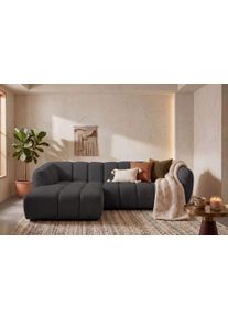 Ecksofa OTTO HOME "Gerron, Struktur-Chenille-Stoff mit M&eacute;lange-Effekt", dunkelgrau, B:271cm H:76cm T:180cm, 95%Polyester 5%Polyamide, Sofas, Ecksofa, Breite 271 cm, L-Form, vertikale Steppung, organische Rundungen