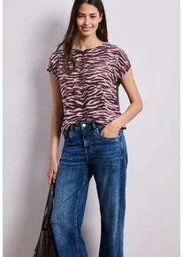Shirttop Street One, Damen, Gr. 38, minimal rose, Jersey, Obermaterial: 95% Viskose, 5% Elasthan, gestreift, bequem normal, Rundhals, Tops Shirttop, Sommershirt mit Front im Animal-Look