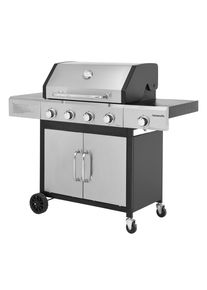 Gasgrill Hanseatic "Rockford, 4 Brenner + Seitenbrenner 14,5 kw Gesamt", silber (schwarz, silber), B:133cm H:112cm T:59cm, Grills, Gasgrill, inkl. 3 Jahre Herstellergarantie, Topseller