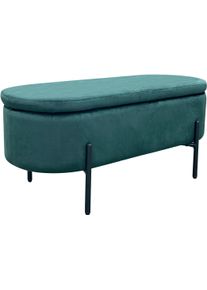 Sitzbank ByLiving "NOVA", dunkelgr&uuml;n, schwarz, B:95cm H:42cm T:38cm, Stahl, Stoff, Sitzb&auml;nke, Sitzbank, Samt, mit Stauraum/Truhe, Innenma&szlig; Truhe 26,5 x 83cm, H&ouml;he: 19 cm