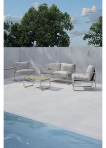 Gartenlounge-Set VENTURE HOME "Thassos, gro&szlig;z&uuml;giges Outdoor-Set f&uuml;r hohen Sitzkomfort", grau, grau, grau, B:128cm H:72cm T:90cm, Glas, Polyester, Stahl, Sitzm&ouml;bel-Sets, Gartenlounge-Set, Loungem&ouml;bel mit Stoffbezug, angenehm, weich