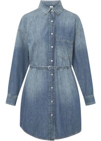 JOOP! Jeanskleid JOOP JEANS "Nele", Damen, Gr. XS, N-Gr, blau (dunkelblau), Web, Obermaterial: 100% Baumwolle, clean, unifarben, klassisch kniefrei, Rundhals, eingesetzt,&Auml;rmel mit &Auml;rmelschlitz Manschette, Kleider Jeanskleid, mit G&uuml;rtel