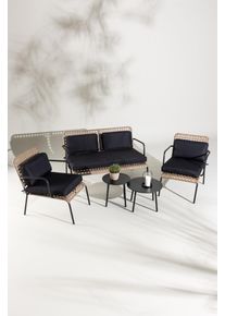 Gartenlounge-Set VENTURE HOME "Paola, gro&szlig;z&uuml;giges Outdoor-Set f&uuml;r hohen Sitzkomfort", schwarz, natur, schwarz, B:122cm H:86cm T:87cm, Geflecht Rattan, Polyester, Stahl, Sitzm&ouml;bel-Sets, Gartenlounge-Set, Loungem&ouml;bel rund, Stoffbezug, angenehm, wetterfest