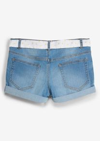 bonprix Szorty jeansowe ze stretchem i z paskiem, niebieski, 158