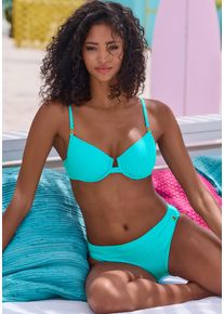 B&uuml;gel-Bikini Lascana "Omono", Damen, Gr. 44, Cup C, blau (t&uuml;rkis), Recycling-Polyamid, Strukturmuster, Bikini-Sets B&uuml;gel-Bikini, mit Zierschnallen