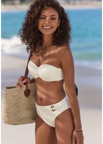 B&uuml;gel-Bandeau-Bikini-Top Lascana "Fay", Damen, Gr. 40, Cup D, wei&szlig; (creme), Obermaterial: 94% Polyamid, 6% Elasthan. Futter: 90% Polyester, 10% Elasthan. Wattierung: 100% Polyester, Strukturmuster, Bikini-Oberteile B&uuml;gel-Bandeau-Bikini-Top, aus eleganter Strukturware