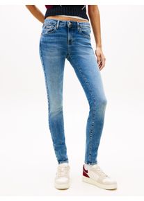Skinny-fit-Jeans Tommy Jeans "SOPHIE LW SKN", Damen, Gr. 27, L&auml;nge 32, blau (denim medium), Denim/Jeans, Obermaterial: 98% Baumwolle, 2% Elasthan, unifarben, skinny fit kn&ouml;chellang, Jeans Skinny-fit-Jeans, mit Logo-Badge, in Kn&ouml;chell&auml;nge