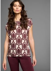 Druckbluse Laura Scott, Damen, Gr. 36, bordeaux, grafik, Web, Obermaterial: 100% Viskose, bedruckt, gemustert, figurumspielend Po-bedeckend, Rundhals, angeschnitten, Blusen Druckbluse, mit asymetrischem Saum