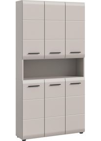 Stauraumschrank Welltime "FLORENZ, H&ouml;he 185 cm, 4 oder 6 T&uuml;ren, viel Stauraum", beige (kaschmir), B:90cm H:185cm T:30cm, FSC-zertifizierter Holzwerkstoff, MDF, Schr&auml;nke, Stauraumschrank, hochwertige MDF Front, Griff schwarz, Badschrank, Bad