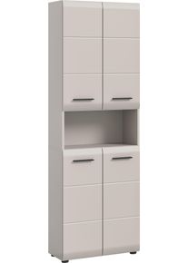 Stauraumschrank Welltime "FLORENZ, H&ouml;he 185 cm, 4 oder 6 T&uuml;ren, viel Stauraum", beige (kaschmir), B:60cm H:185cm T:30cm, FSC-zertifizierter Holzwerkstoff, MDF, Schr&auml;nke, Stauraumschrank, hochwertige MDF Front, Griff schwarz, Badschrank, Bad