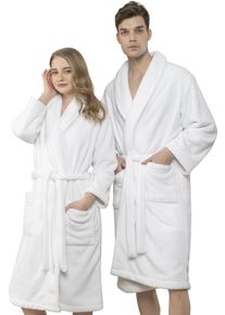 Bademantel HAMMETEX "Bademantel unisex, ultraweicher & flauschiger Fleecemantel" Gr. S, wei&szlig;, L:122cm, Fleece, Hausm&auml;ntel, Bademantel, ideal f&uuml;r Sauna & Spa, Hotelbademantel, Morgenmantel