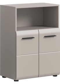 Midischrank Welltime "FLORENZ, Breite 60 cm, 2 T&uuml;ren, 1 Fachboden, 1 offene Fach", beige (kaschmir), B:60cm H:80cm T:30cm, FSC-zertifizierter Holzwerkstoff, MDF, Schr&auml;nke, Midischrank, hochwertige MDF Front, Griff schwarz, Badschrank, Bad