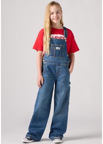 Jeanslatzhose LEVI'S KIDS "LVG BAGGY BARREL OVERALL", M&auml;dchen, Gr. 10 (140), N-Gr, blau (are we there yet), Denim/Jeans, Obermaterial: 97% Baumwolle, 2% Viskose, 1% Elasthan, bequem normal, Jeans Jeanslatzhose, for GIRLS