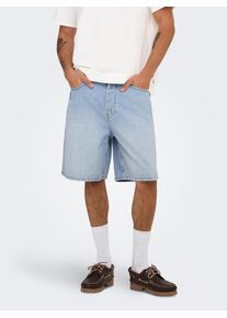 Only & Sons Jeansshorts ONLY & SONS "ONSFADE LB 3155 TAI DNM SHORTS NOOS", Herren, Gr. S, N-Gr, light blau denim, Denim/Jeans, Obermaterial: 100% Baumwolle, Abriebeffekte, loose fit knieumspielend, Jeans Jeansshorts, Baumwolle, loose fit