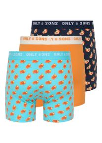 Only & Sons Trunk ONLY & SONS "ONSSUMMER PRINTED BOXER 3-PACK NOOS", Herren, Gr. XL, 3 Stk., orange chiffon pack:fruit, Jersey, Obermaterial: 95% Baumwolle, 5% Elasthan, bedruckt, gemustert, unifarben, k&ouml;rpernah, Unterhosen Trunk, Baumwollmischung, elastisches B&uuml;ndchen