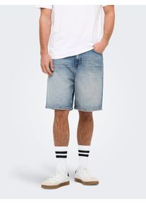 Only & Sons Jeansshorts ONLY & SONS "ONSFADE MB TINT 9085 TAI DNM SHORTS NOOS", Herren, Gr. XL, N-Gr, medium blau denim, Denim/Jeans, Obermaterial: 100% Baumwolle, Abriebeffekte, loose fit knielang, Jeans Jeansshorts, Baumwolle, loose fit